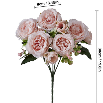 Stunning 5-Head Persian Peony & Rose Bouquet - Soft Silk Artificial Flowers for Home Décor and Living Room Aesthetics