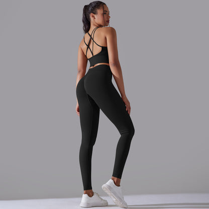 Seamless Knitted Solid Color High Elastic Yoga Outfit Set for Women for Running and Fitness 2 Piece Activewear Collection