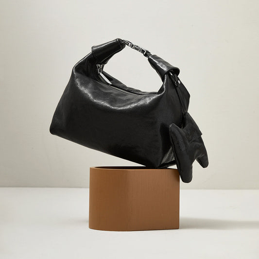 Chic Korean Inspired Dumpling Bag Handcrafted Top Grain Crystal Vegetable Tanned Leather Tote for Vintage Fashionistas Shoulder and Crossbody Bag for Women