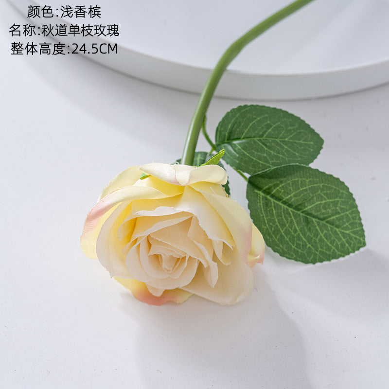 Realistic Autumn Single Stem Rose - Perfect Home Decor Accent, Wedding Bouquet, and Floral Wall Decoration - Faux Rose PJ1052