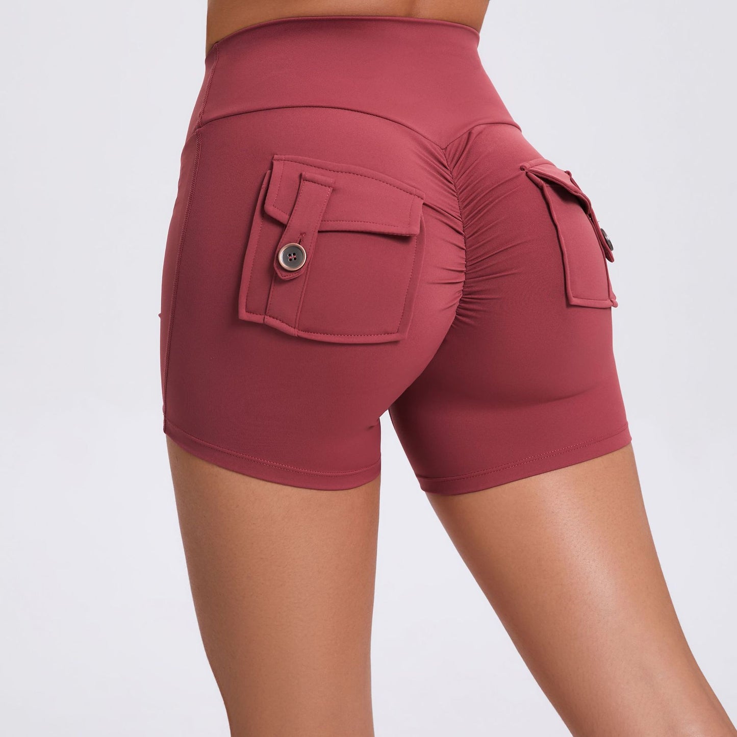 High Waisted Peach Butt Lifting Cargo Shorts for Women Stretchy Quick Dry Yoga Running Shorts with Button Detail for Fitness Everyday Wear