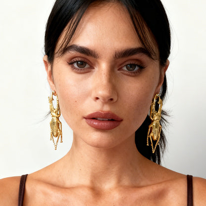 Chic Vintage-Inspired Alloy Beetle Stud Earrings for Women – Bold, Unique Design with High-End Aesthetic Appeal