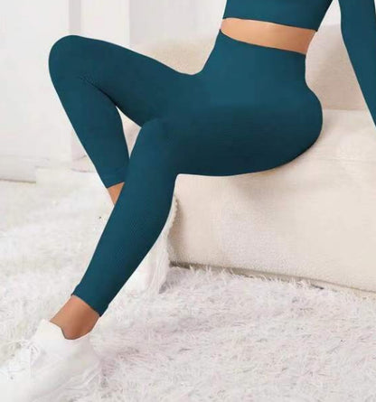 16 Colors High Waisted Seamless Butt Lifting Ribbed Yoga Pants Women's Leggings for Running Gym Workouts and Everyday Fitness