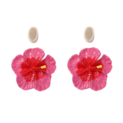 Bohemian Chic Fresh Countryside Style Minimalist Alloy Drop Oil Color Flower and Ring Earrings Set – Perfect for Everyday Wear and Special Occasions