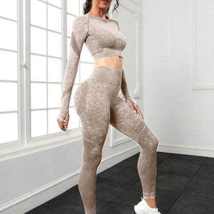 7 Color Seamless Washable Breathable Hollow Out 2 Piece Yoga Set for Women Long Sleeve Top and High Waisted Butt Lifting Leggings for Comfort and Style