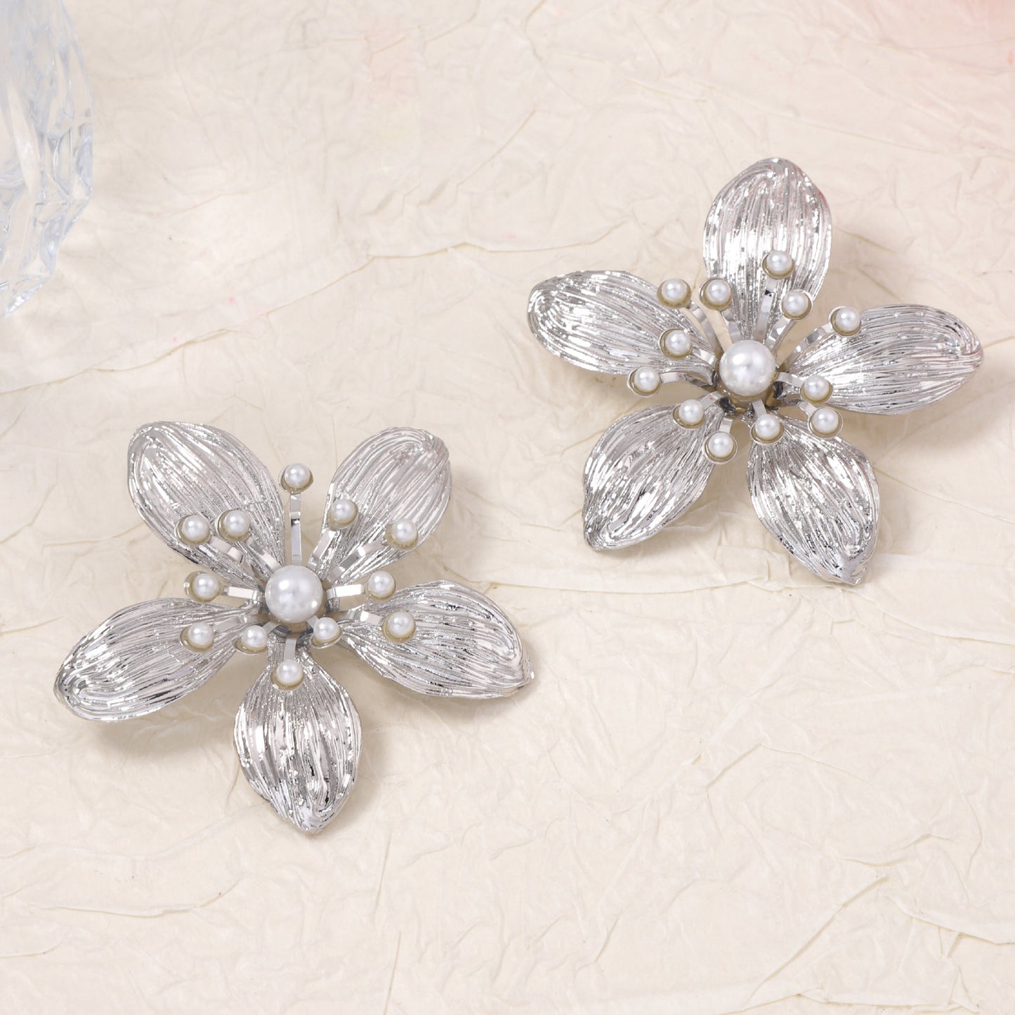 Unique Vintage-Inspired Luxury Floral Earrings with Faux Pearl Accents and Distinctive Textured Design – Bold Statement Jewelry for Women