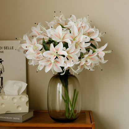 Realistic 10-Head Mini Lily 3D Touch Faux Flower Bouquet - Perfect for Home Decor, Living Room, and Wedding Decorations