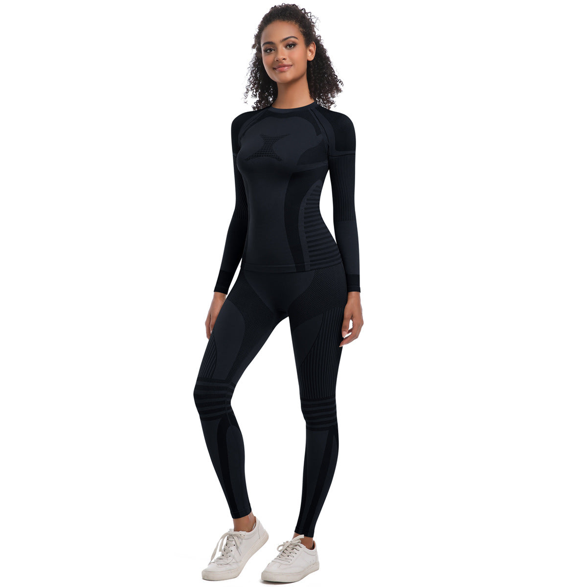 Seamless Knit High Elastic Long Ski Suit Set for Women for Running Fitness and Yoga 2 Piece Activewear Outfit