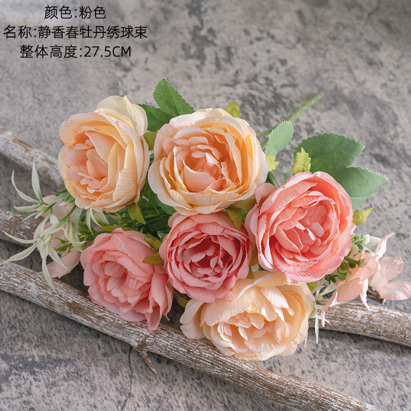 Elegant Shikishin Spring Peony Hydrangea Bouquet - INS Style Realistic Faux Flowers for Home Decor - Perfect for Weddings and Special Occasions | MW66013