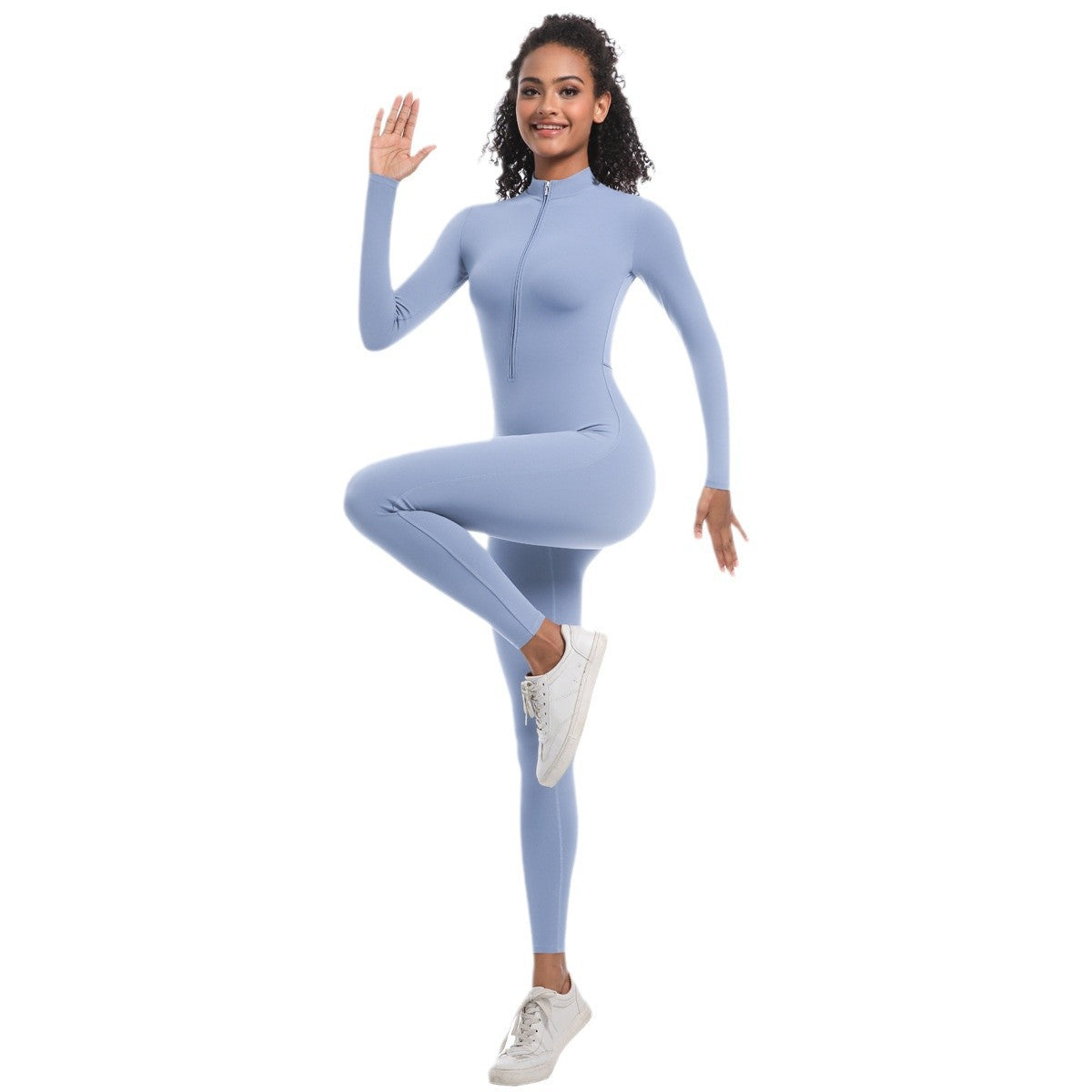 High Performance Zip Up Long Sleeve Yoga Bodysuit Workout Ensemble for Intense Running and Fitness with Design