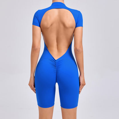 Backless Zipper Short Sleeve Yoga Bodysuit Dance Fitness One Piece Apparel for Optimal Comfort and Performance