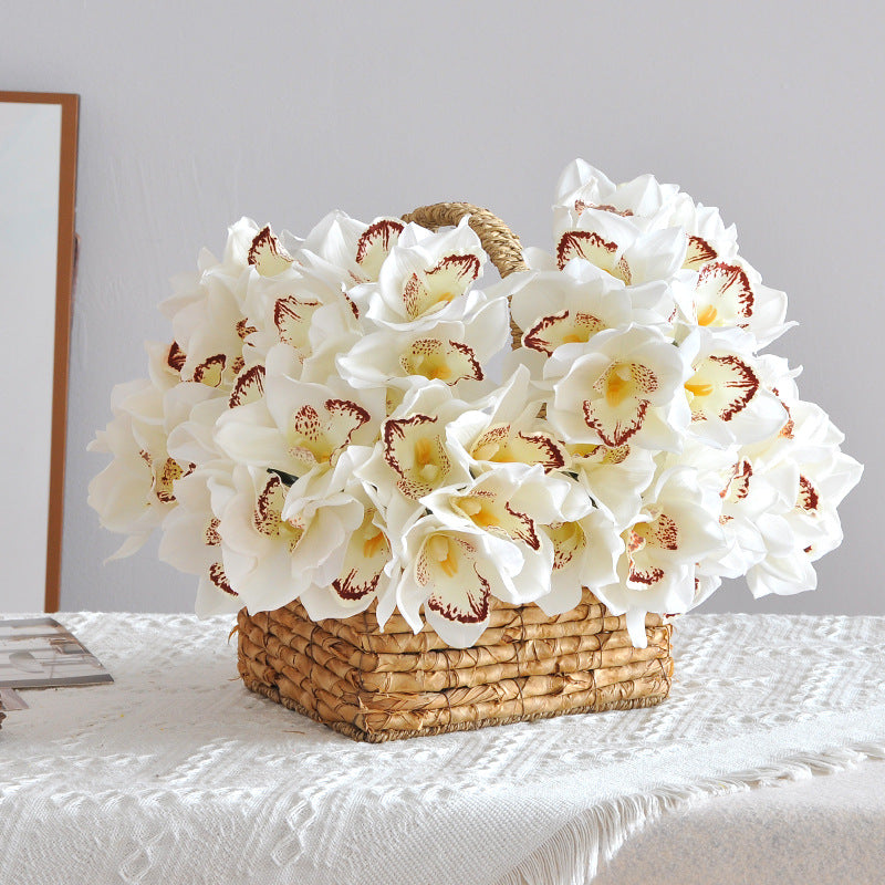 Luxurious Lifeslike Orchid Bouquet - Soft Touch Moisturizing Artificial Flowers for High-End Home Decor and Elegant Wedding Bouquets