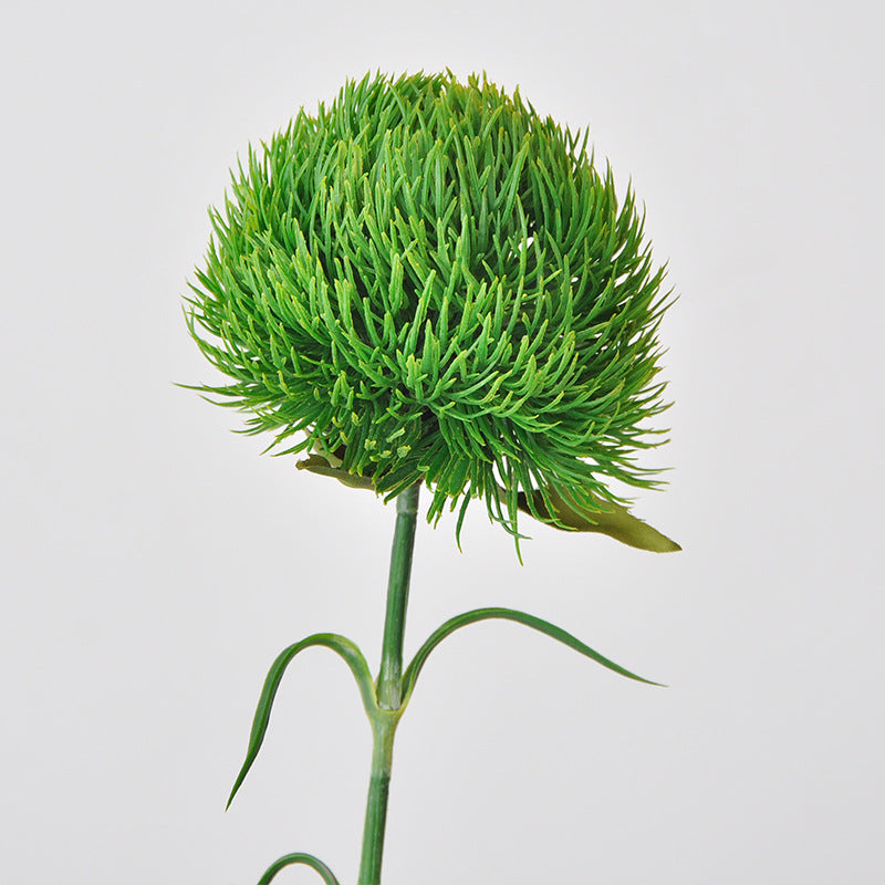 Realistic Green Dianthus Pom Pom with Leaves - Modern Soft Foam Decorative Flower Ball for Stylish Home Decor and Floral Arrangements