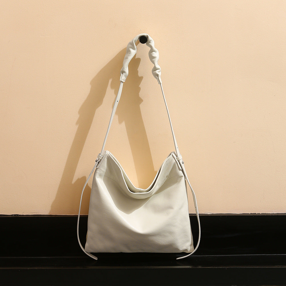 Spacious Genuine Leather Women's Fashion Shoulder Bag Tote and Crossbody Purse with Pleats for Everyday Use