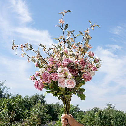 Realistic Austin Rose Stem with 6 Heads - Perfect for Weddings, Home Décor, Photography Props, and Elegant Floral Arrangements