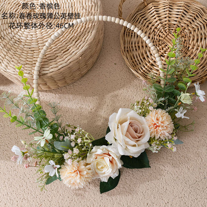 Charming Spring Fragrant Rose and Dandelion Wall Hanging – Stunning Faux Floral Wedding Bouquet and Elegant Home Décor (Model CF01417)