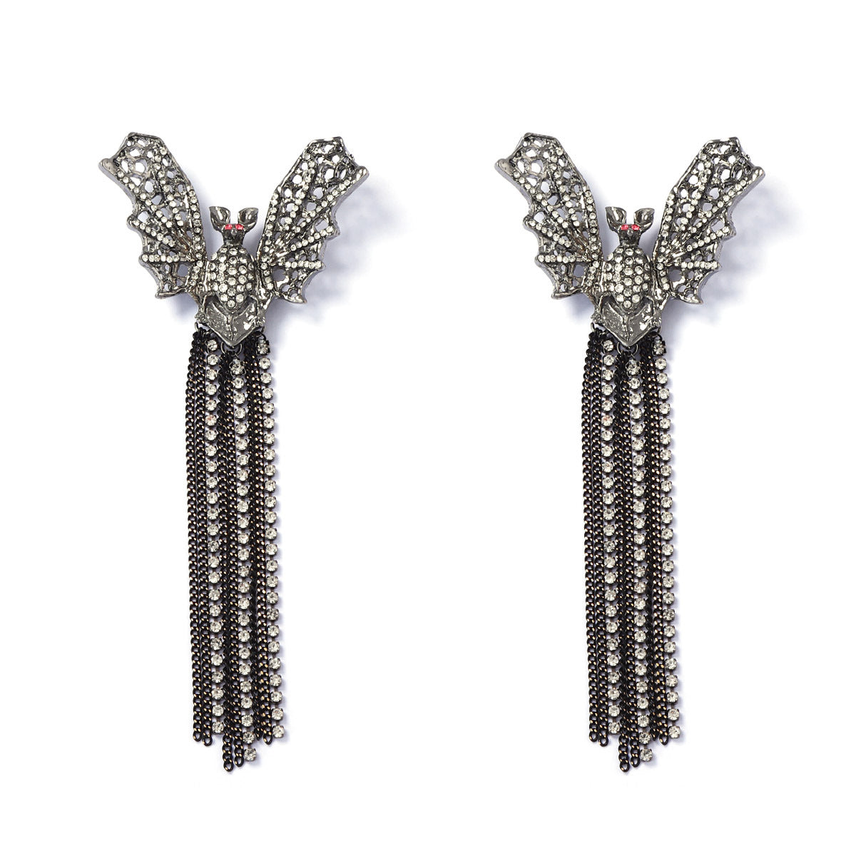 Exquisite Custom Dark-Inspired Alloy Bat Tassel Pendant Earrings for Women, Featuring Glamorous Rhinestone Accents