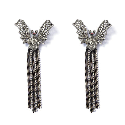 Exquisite Custom Dark-Inspired Alloy Bat Tassel Pendant Earrings for Women, Featuring Glamorous Rhinestone Accents