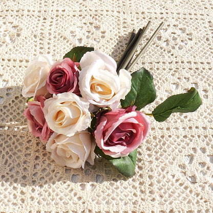 Stunning Miniature 7-Head Faux Rose Bouquet - Perfect for Weddings, Photography, and Home Décor