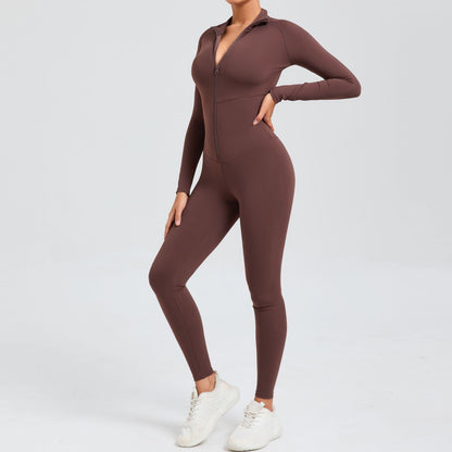 High Strength Compression Zipper Long Sleeve Yoga Bodysuit with Tummy Control for Intense Fitness Workouts