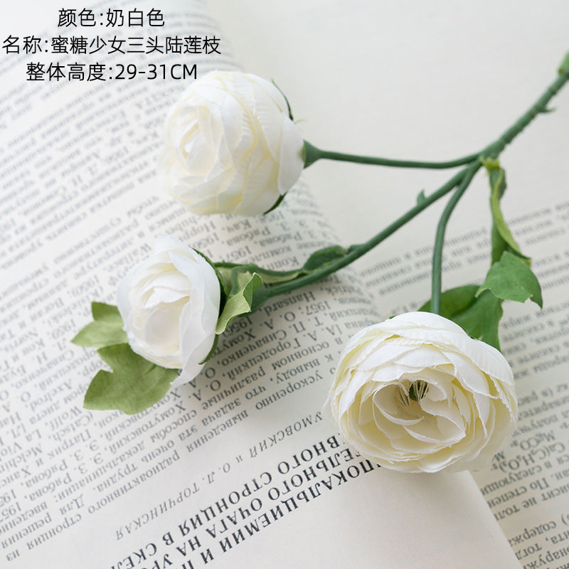 Charming Honey Sweet Girl Triple Lotus Branch - INS-Style Realistic Artificial Flowers for Home Decor and Wedding Decorations - PJ1017