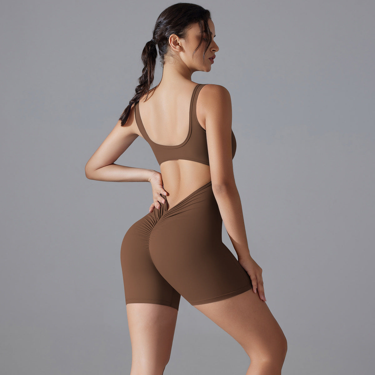 Double Sided Nylon High Elastic Peach Butt Shaping Solid Color V Waist Tight Shorts Bodysuit Yoga Outfit Enhance Your Curves with Comfort and Style