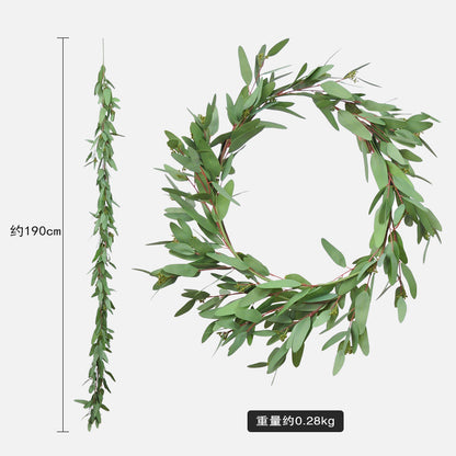 190cm Realistic Eucalyptus Vine with 3D Printed Double-Layer Leaves - Ideal Decorative Wall Hanging Plant for Home or Office