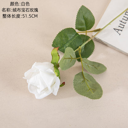 Luxurious Velvet Gemstone Rose Artificial Flower - Elegant Green Plant Decoration for Weddings and Events - Trendy Home Décor Craft - INS Style MW03340