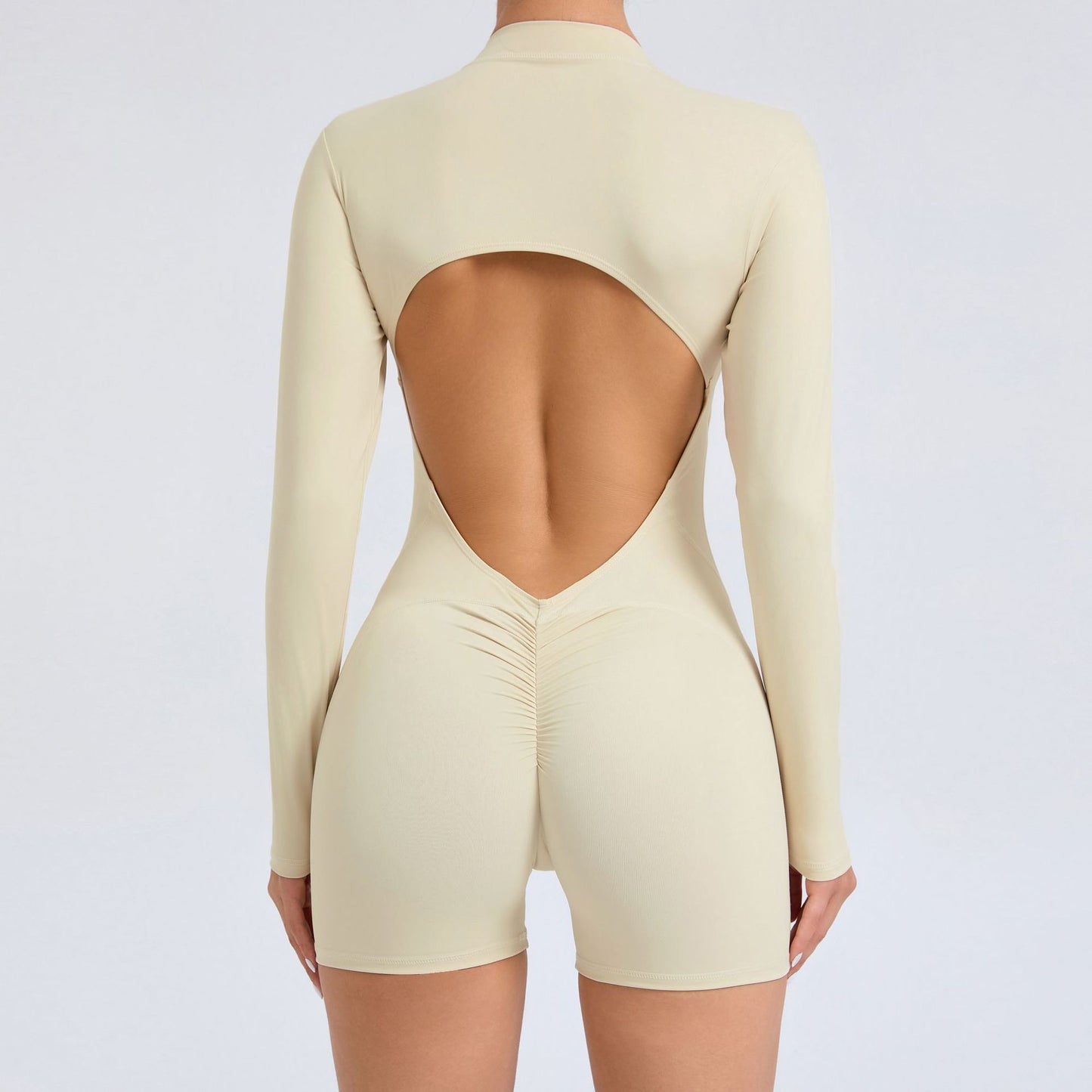 Hollow Out Back Half Zip Jumpsuit for Peachy Bottoms Quick Dry Yoga and Fitness Bodysuit with Breathable Design and Bold Open Back