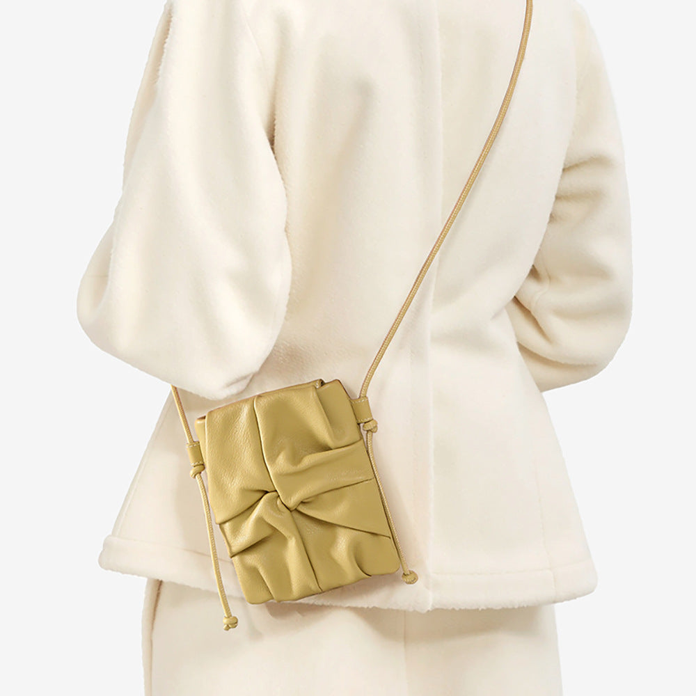 Spring Summer Genuine Leather Ruched Crossbody Bag for Women Unique Design Made from Cowhide for Everyday Elegance