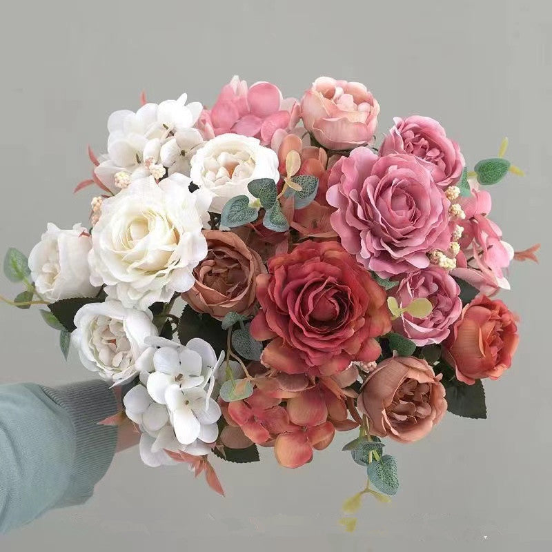 Stunning European-Style Artificial Floral Arrangements: Snowflake Hibiscus, Peony, Hydrangea & Rose Bouquets for Weddings and Event Decor – Perfect for Storefront and Home Decorative Touch