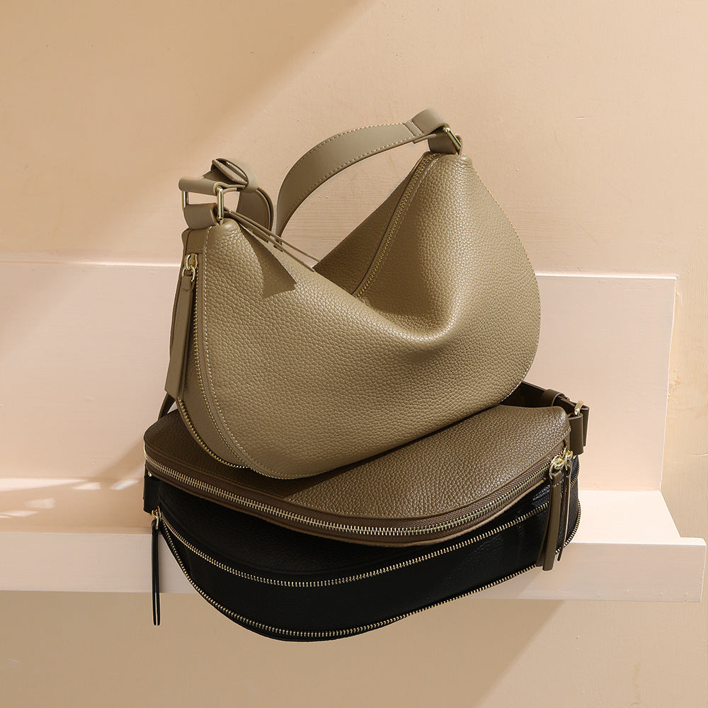 Large Capacity Women s Genuine Leather Crossbody Bag Hobo Purse Made from Cowhide