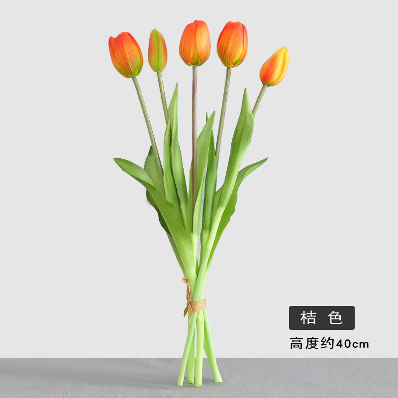 Realistic Faux Tulip Flower Arrangement - Soft Touch 5-Head PE Latex Silicone Home Décor for Living Room - Perfect for Year-Round Decoration and Allergy-Free Enjoyment