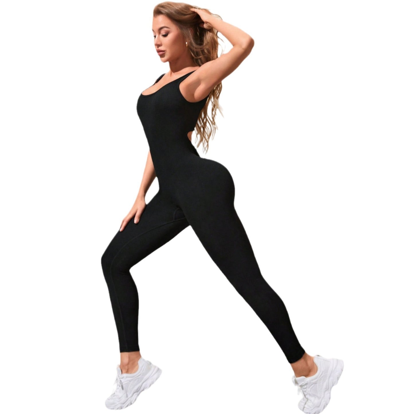 Seamless Women's Yoga Jumpsuit No Padding Open Back High Stretch Full Length Leggings for Yoga and Gym Workouts