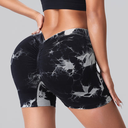 High Waisted Tie Dye Peach Butt Lifting Yoga Shorts Sculpting Tummy Control and for Workouts