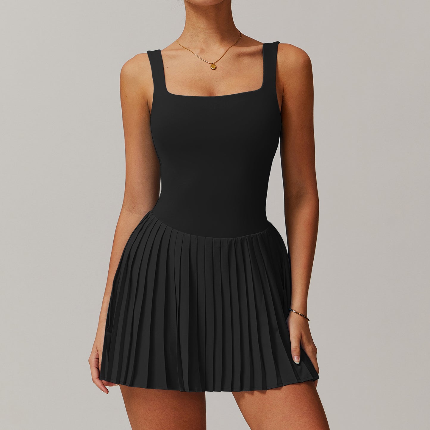 Two Piece Tennis Skirt with Built in Short Liner Anti See Through Athletic Skirt with Pockets Pleated Sports Dress for Comfort and Performance Model 9141