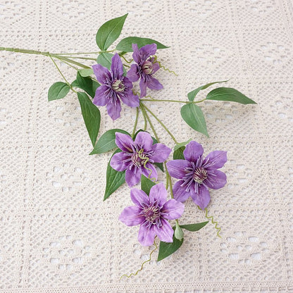 Realistic Heavy Petal Clematis Flower - Single Stem with 5 Blooms - Perfect for Home Décor, Weddings, and Event Decorations