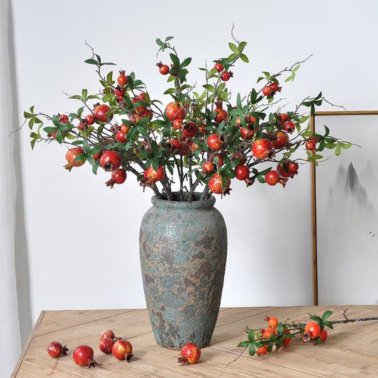 Vibrant 6-Head Pomegranate Artificial Flowers - Lifelike Red Pomegranate Decor for Living Room, Perfect for Home Staging and Housewarming Gifts