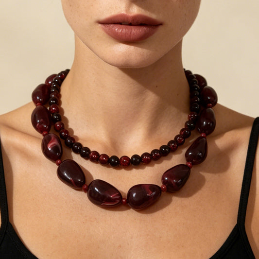 Unique Custom Design Multi-Layered Resin Bead Necklace for Women - Vintage Chic with Versatile Style for Every Occasion