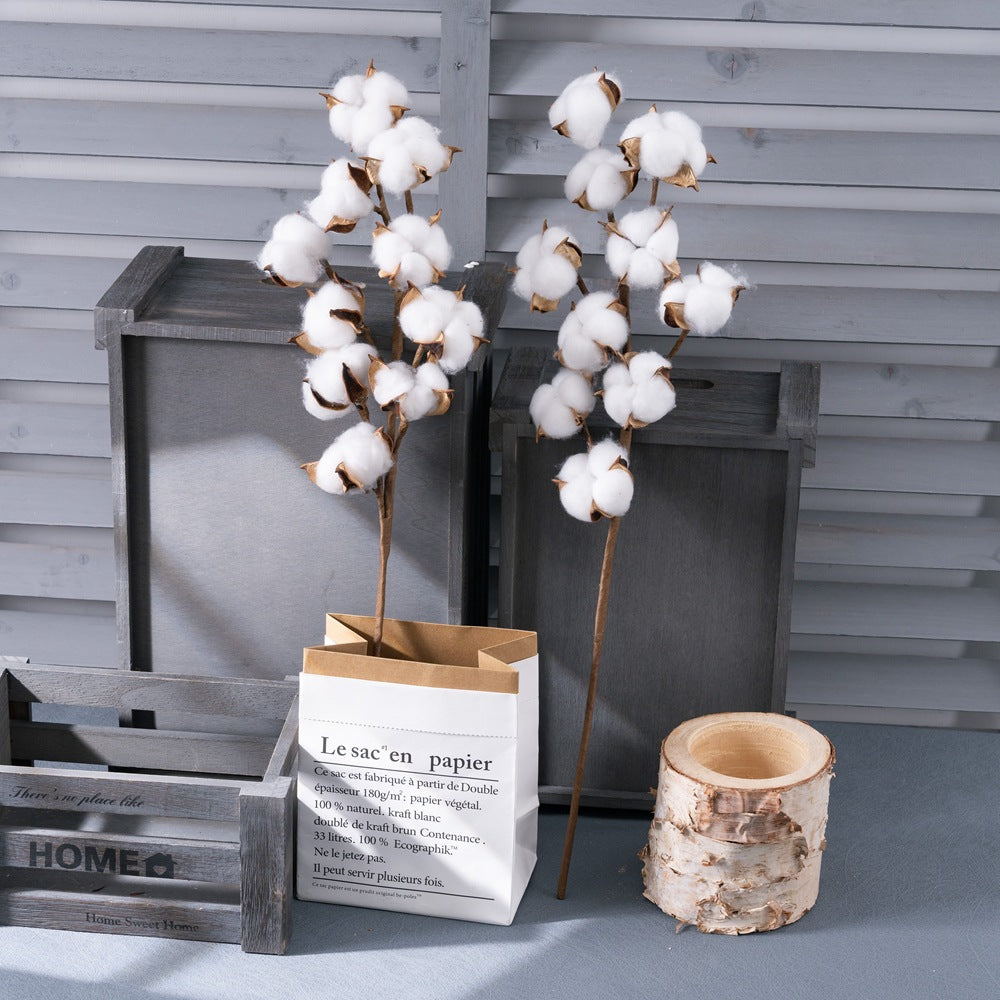 10-Stem Natural Cotton Branches Artificial Flowers for Home Decor and Wedding Bouquets - Perfect for Elegant Celebrations and Stylish Floral Arrangements - Model MW61177