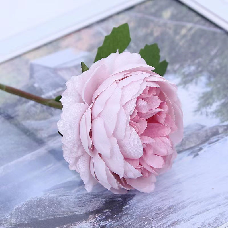 Realistic Single Peony Silk Flower for Home Decor - Beautiful Faux Camellia Bouquet Perfect for Living Room Accent