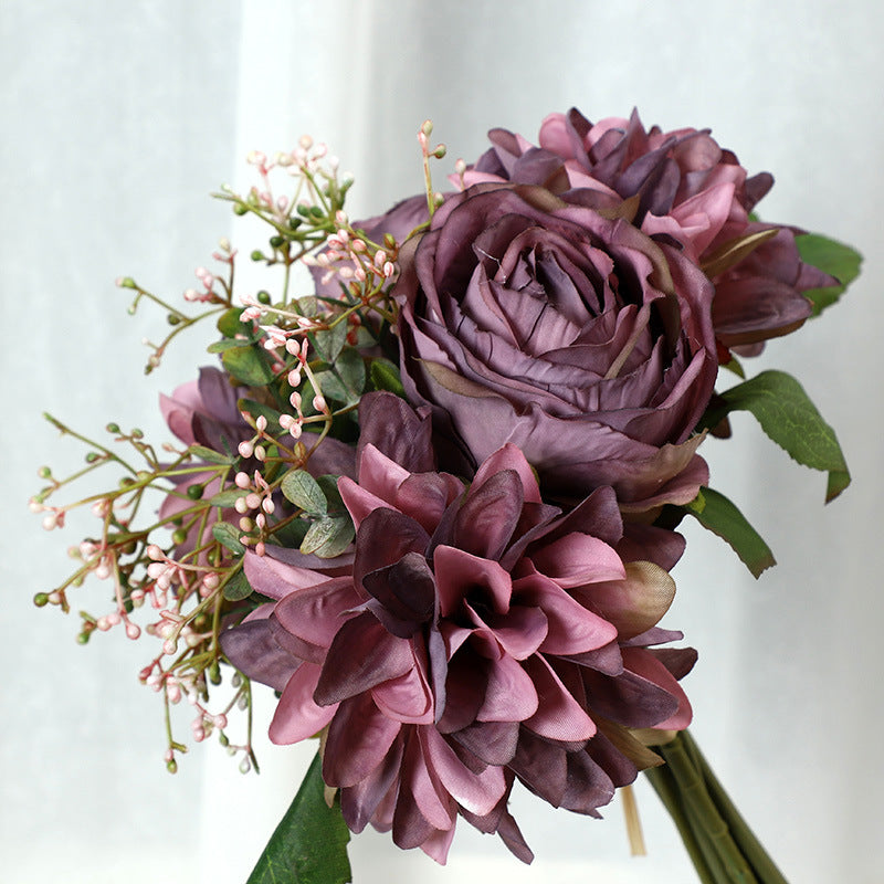 Stunning Artificial Dahlia and Rose Bouquet - Perfect for Wedding Decorations, Bridal Handheld Flowers, and Festive Events