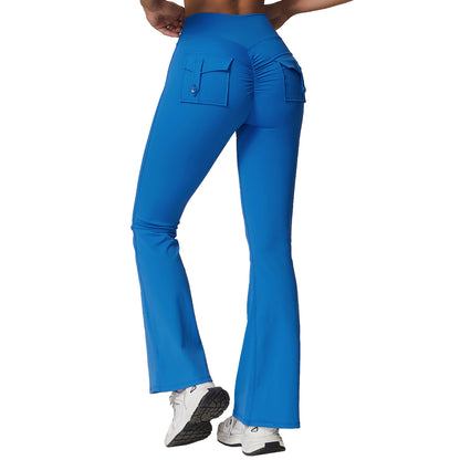 Women's High Waisted Wide Leg Utility Pants with Pockets Slimming and Flare Fitness Leggings for Comfort and Performance Model 8882