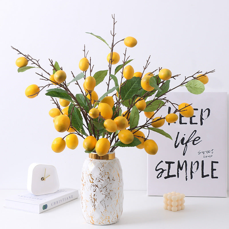 Realistic Pomegranate Fruit Branch Home Decor - Stunning Faux Plants with Lemon & Persimmon Accents for Vibrant Interior Displays