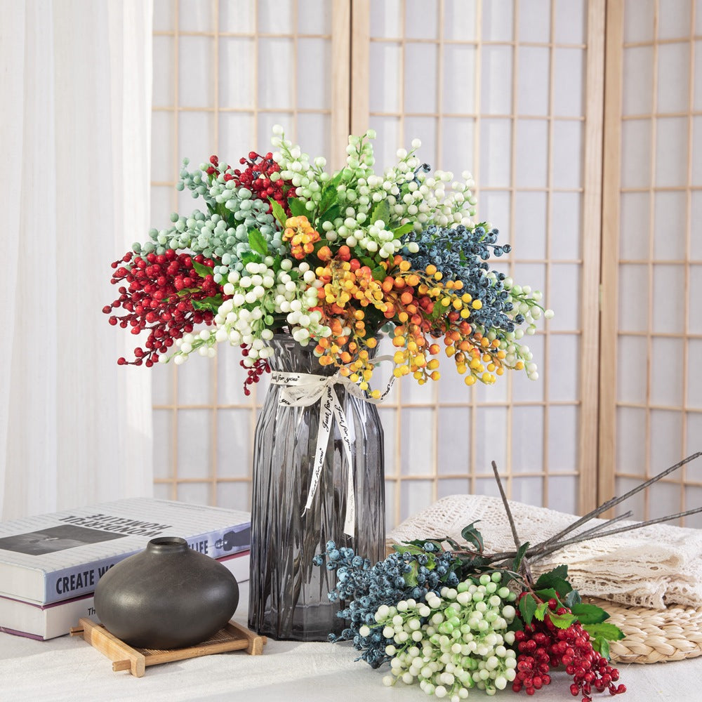 Stunning INS-Style Artificial Floral Decoration: Five-Head Berry String Faux Greenery for Weddings and Home Decor - Model MW74412