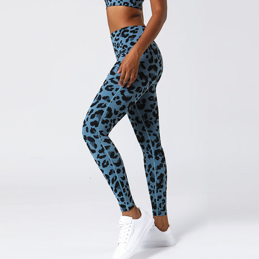 Women's High Waisted Leopard Print Yoga Pants Tummy Control Butt Lifting 3 4 Length Workout Leggings for Running and Fitness