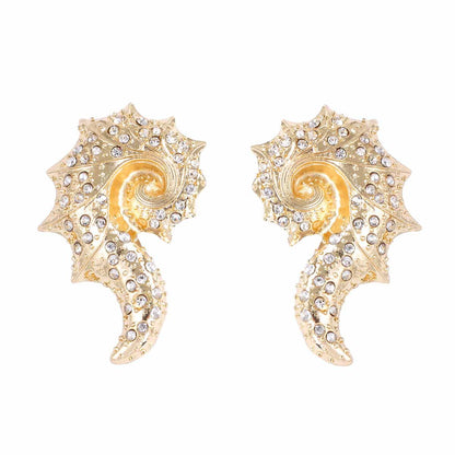 Exquisite Ocean-Inspired Luxury Statement Pearl Shell Alloy Earrings with Sparkling Zircon Stones for Unique Style