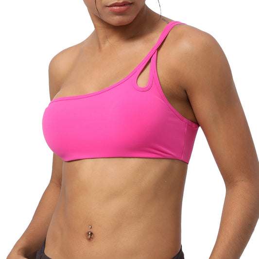 One Shoulder Adjustable Strap Yoga Bra with Seamless Design Moisture Wicking Fabric and Shock Proof Support for Fitness and Everyday Comfort