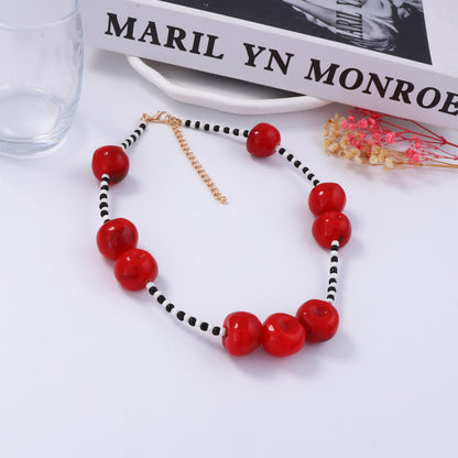 Elegant Minimalist Resin Cherry and Bead Necklace for Women - Versatile, Unique, and  Quality Fashion Accessory