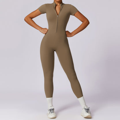 Zippered Short Sleeve Yoga Jumpsuit for Women for Fitness Gym and Everyday Wear High Performance Bodysuit 8305